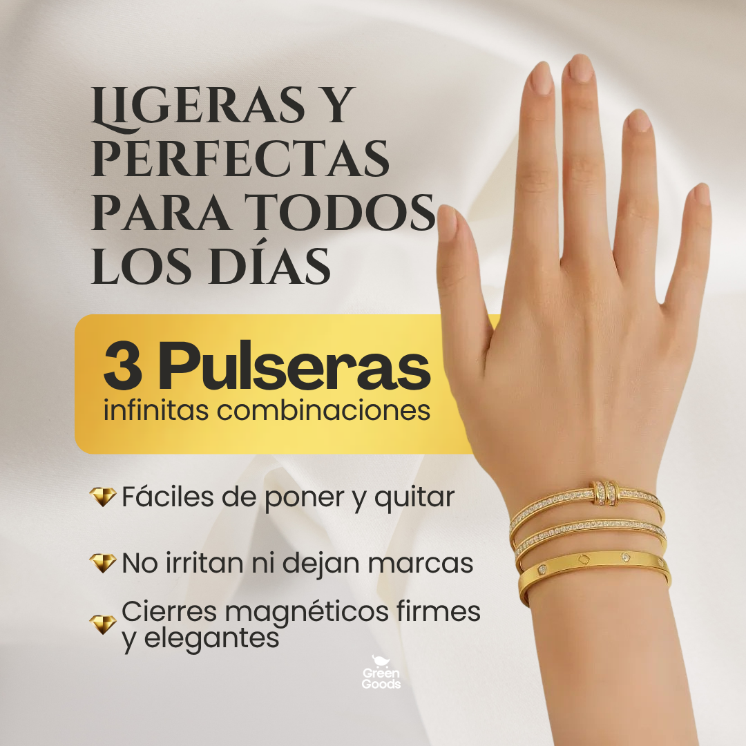 Set de 3 Pulseras Tipo Cartier – Incluye Caja de Regalo