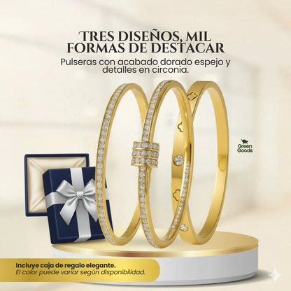 Set de 3 Pulseras Tipo Cartier – Incluye Caja de Regalo