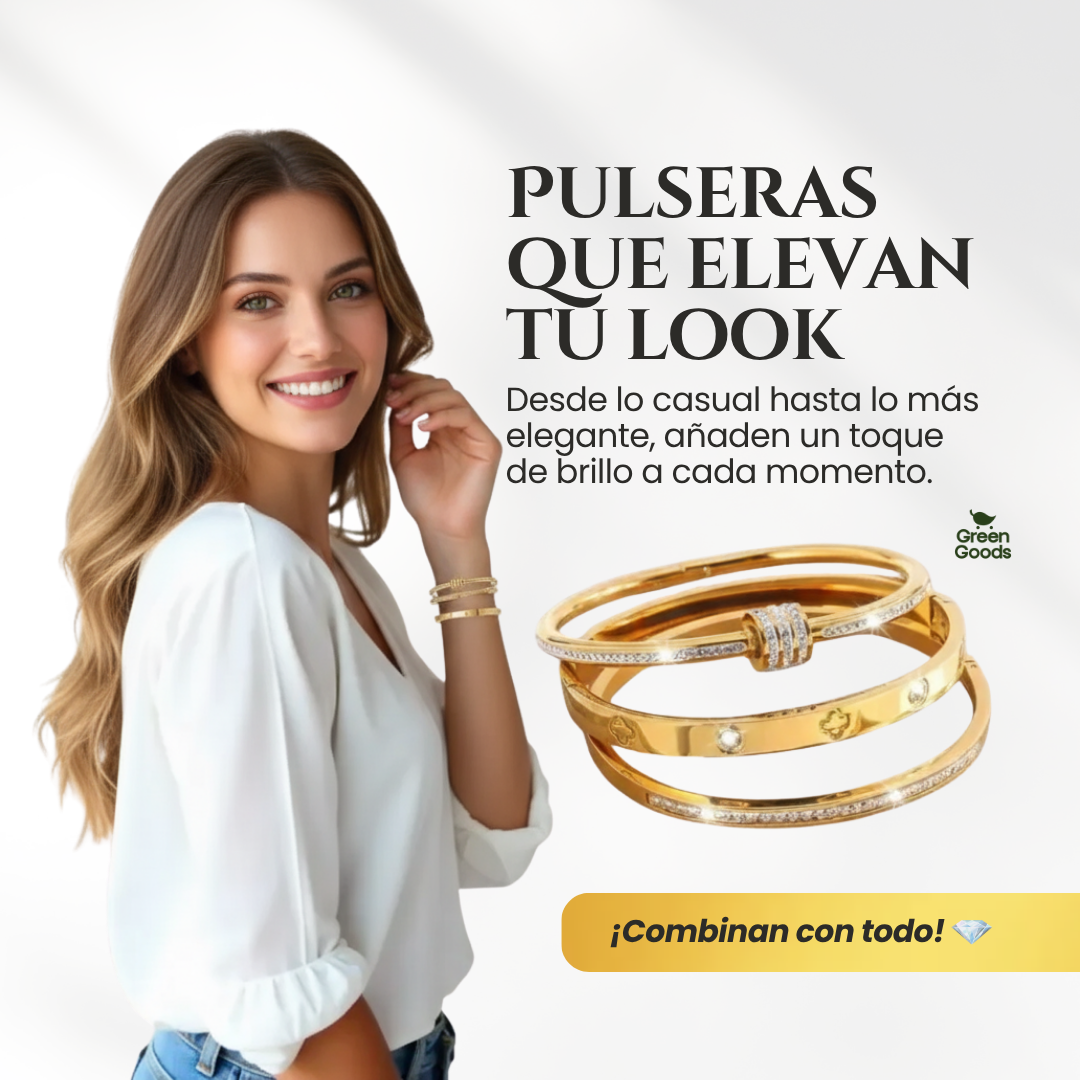 Set de 3 Pulseras Tipo Cartier – Incluye Caja de Regalo