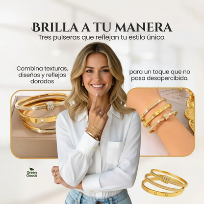Set de 3 Pulseras Tipo Cartier – Incluye Caja de Regalo
