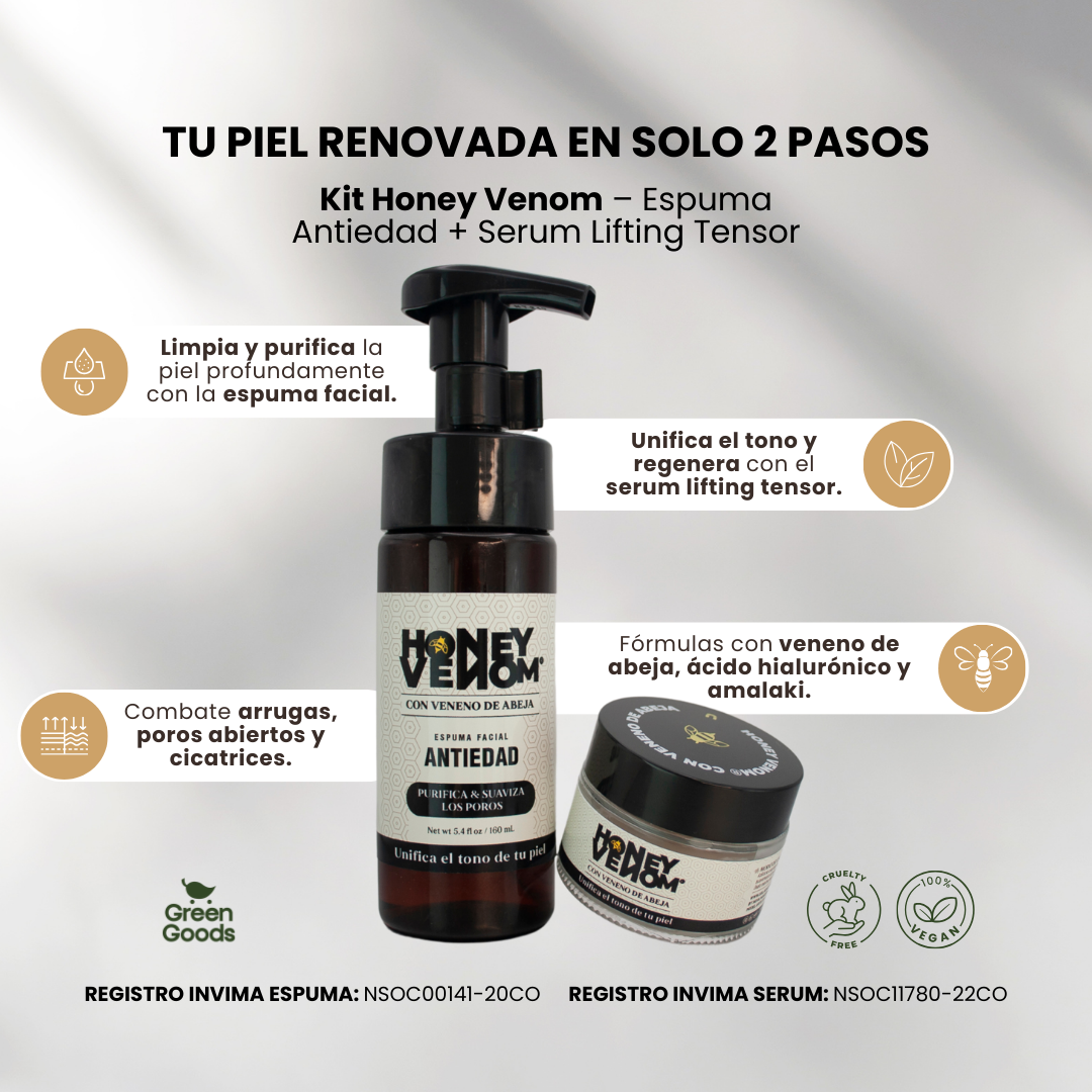 KIT HONEY VENOM ESPUMA ANTIEDAD + SERUM LIFTING TENSOR 🤩- Registros Invima: NSOC00141-20CO y NSOC11780-22CO🔝