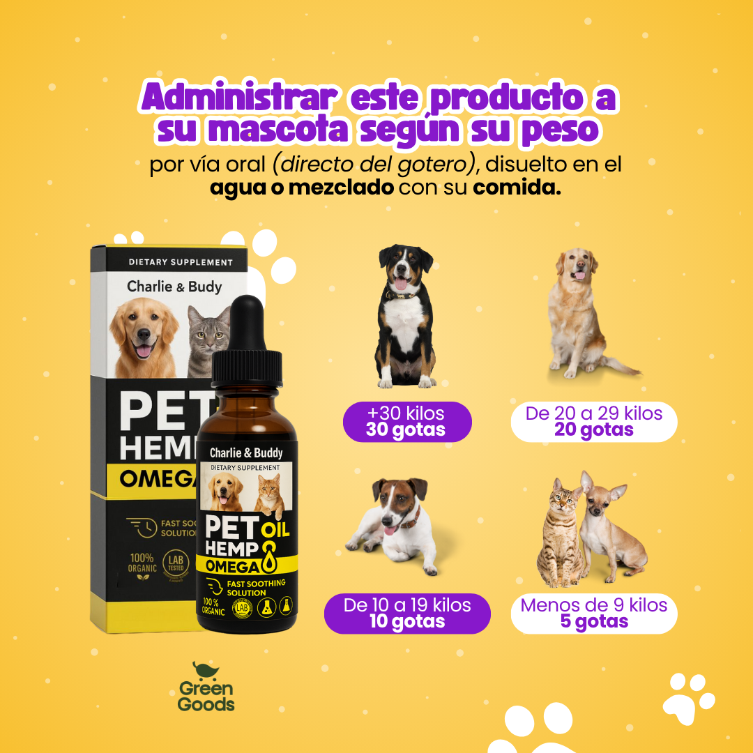 Pet Hemp Omega-Aceite natural que calma y mejora movilidad
