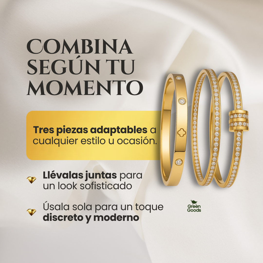Set de 3 Pulseras Tipo Cartier – Incluye Caja de Regalo