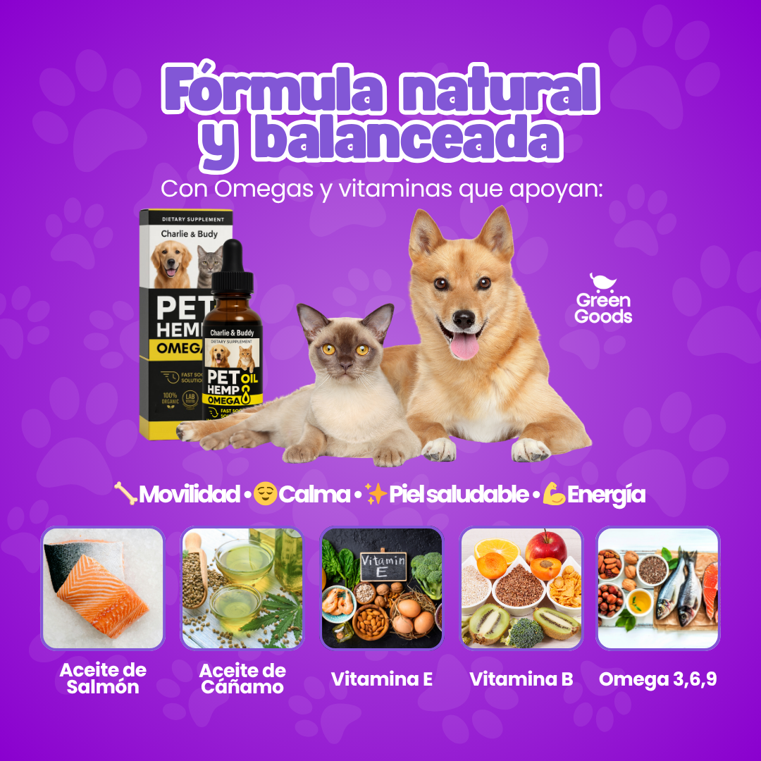 Pet Hemp Omega-Aceite natural que calma y mejora movilidad