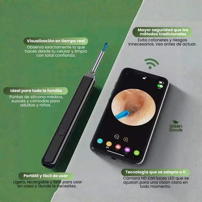 Limpiador de Oídos con Cámara WiFi™  Visualiza y cuida tu salud auditiva desde tu celular