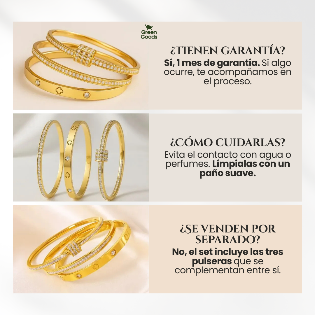 Set de 3 Pulseras Tipo Cartier – Incluye Caja de Regalo