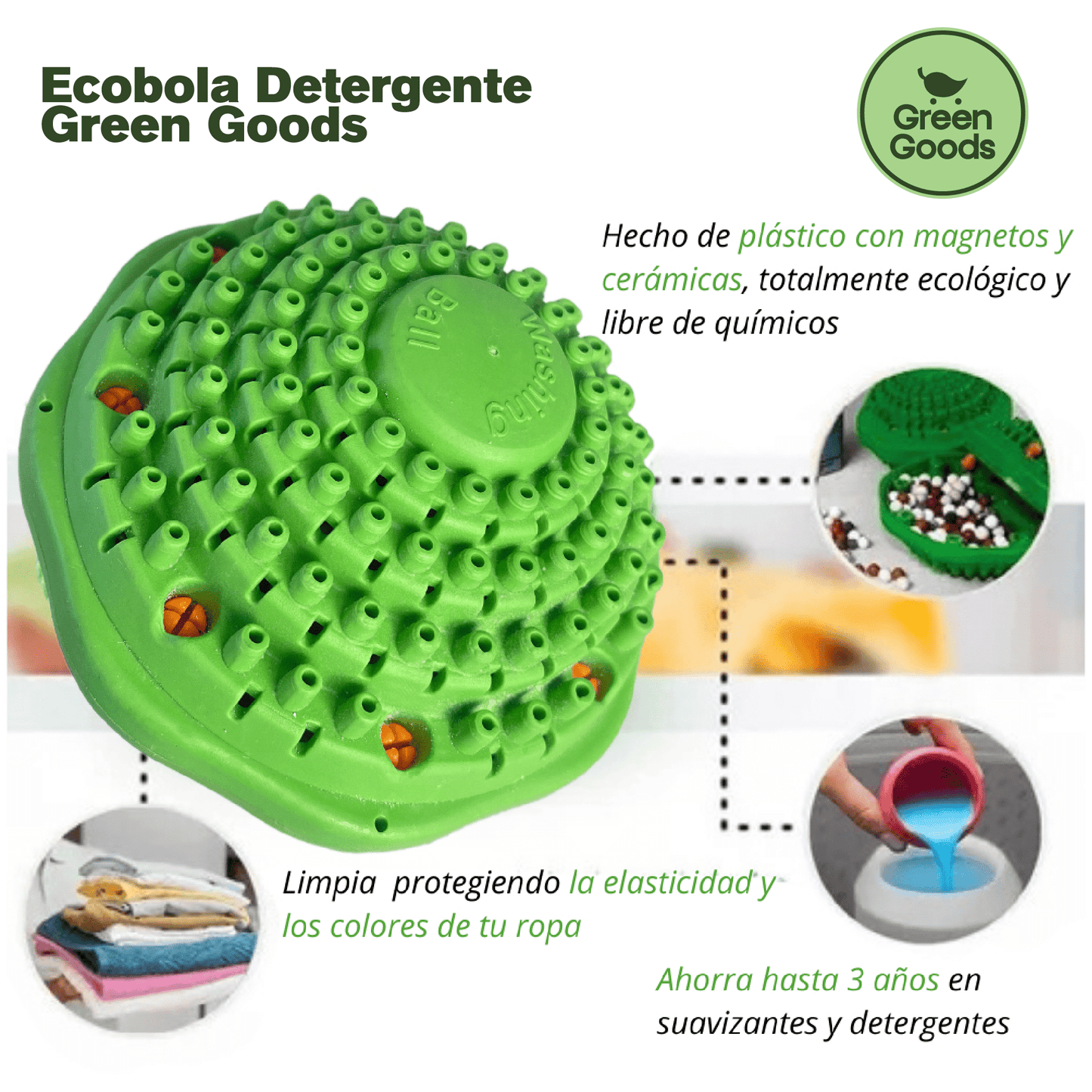 Ecobola para lavadora Green Goods®️-Hasta 1.500 lavados SIN DETERGENTE 🫧👕