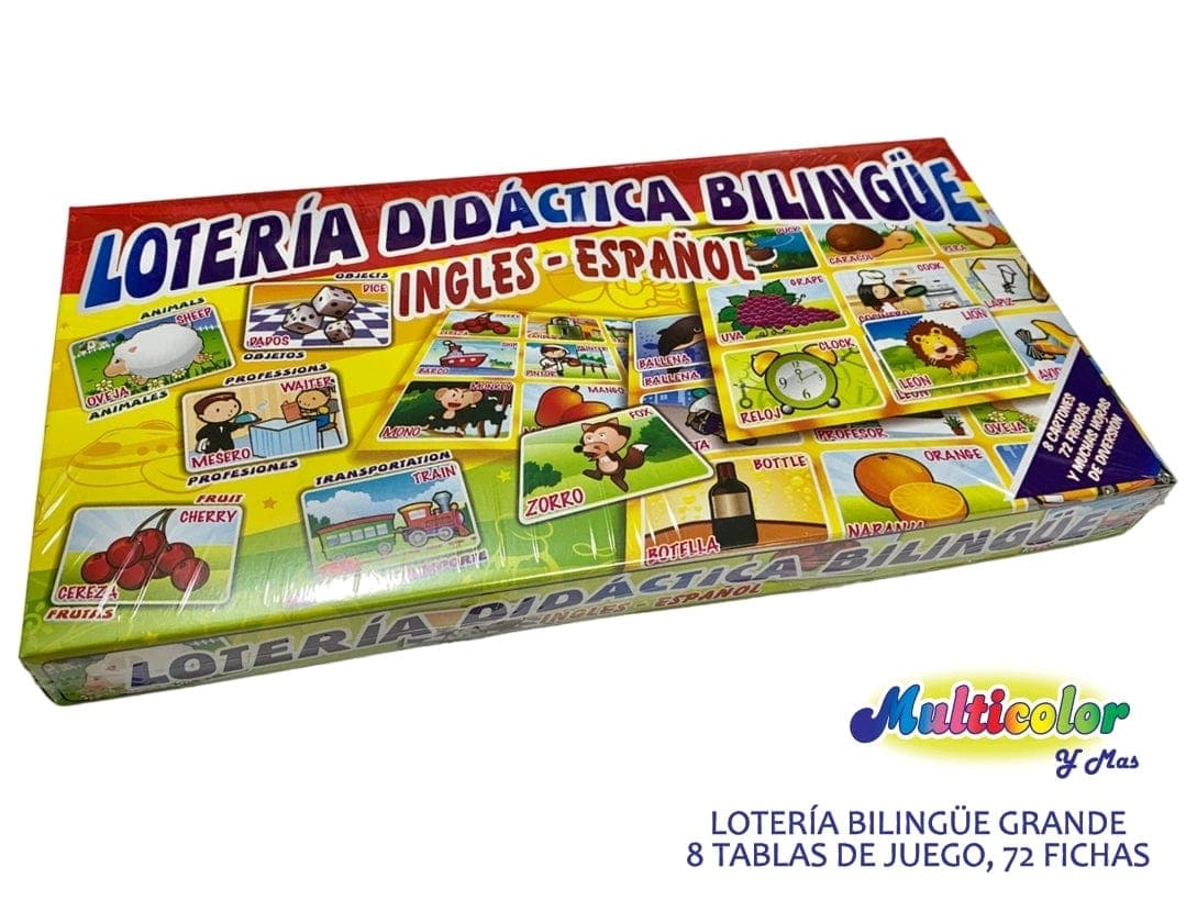 Tienda encarGO! Material Didáctico Lotería Bilingüe Didácticos para niños X 2 unidades (Puedes escoger entre Rompecabezas, Juego de Memoria. Loterías y Dominó)